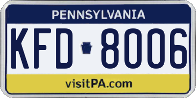 PA license plate KFD8006