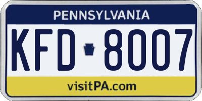 PA license plate KFD8007