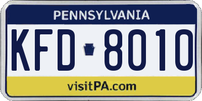 PA license plate KFD8010