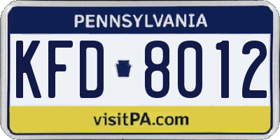 PA license plate KFD8012
