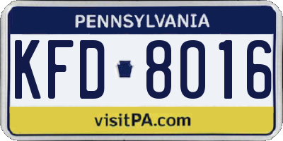 PA license plate KFD8016