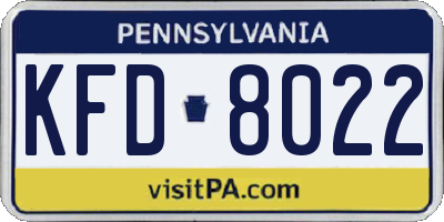 PA license plate KFD8022