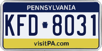 PA license plate KFD8031