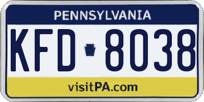 PA license plate KFD8038