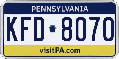 PA license plate KFD8070