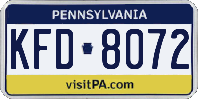 PA license plate KFD8072