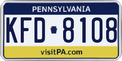 PA license plate KFD8108