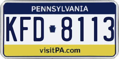 PA license plate KFD8113