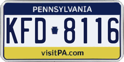 PA license plate KFD8116