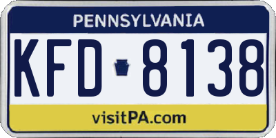 PA license plate KFD8138