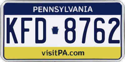 PA license plate KFD8762