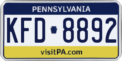 PA license plate KFD8892