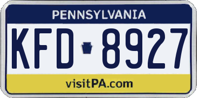 PA license plate KFD8927