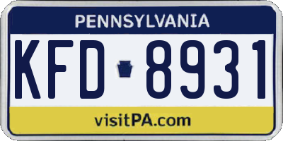PA license plate KFD8931
