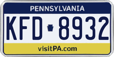 PA license plate KFD8932