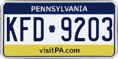 PA license plate KFD9203