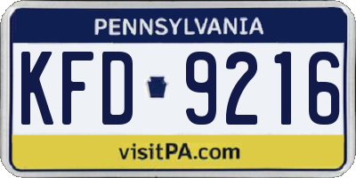 PA license plate KFD9216