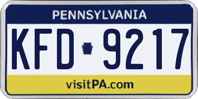PA license plate KFD9217
