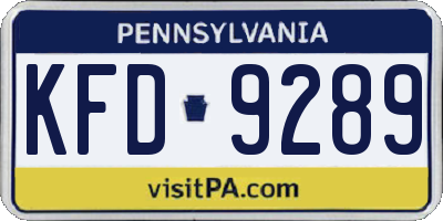 PA license plate KFD9289
