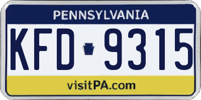 PA license plate KFD9315