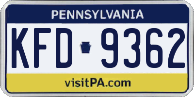 PA license plate KFD9362