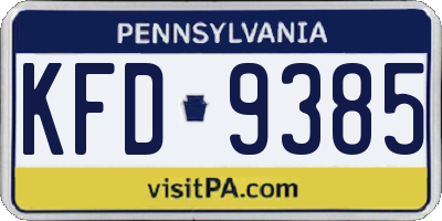 PA license plate KFD9385