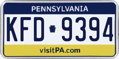 PA license plate KFD9394