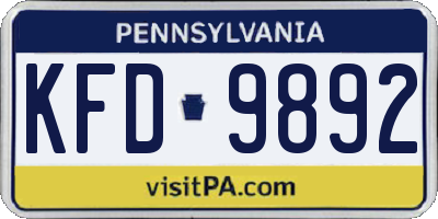 PA license plate KFD9892
