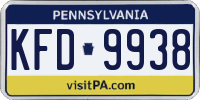 PA license plate KFD9938