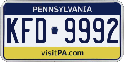 PA license plate KFD9992
