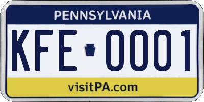 PA license plate KFE0001