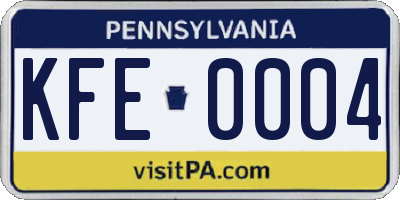 PA license plate KFE0004