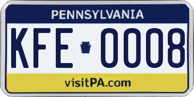 PA license plate KFE0008