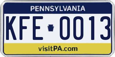 PA license plate KFE0013