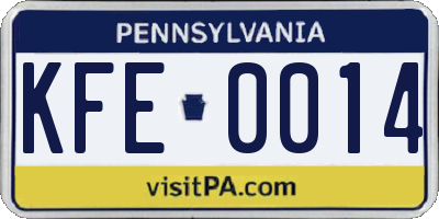 PA license plate KFE0014