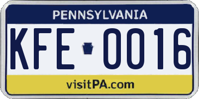 PA license plate KFE0016