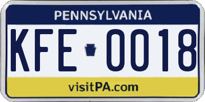 PA license plate KFE0018