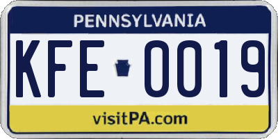 PA license plate KFE0019