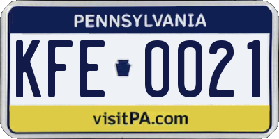 PA license plate KFE0021