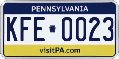 PA license plate KFE0023