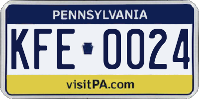 PA license plate KFE0024
