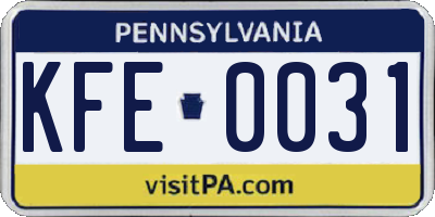 PA license plate KFE0031