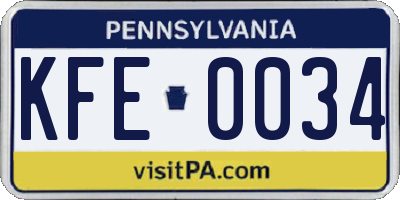 PA license plate KFE0034