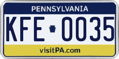 PA license plate KFE0035