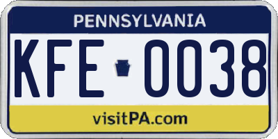 PA license plate KFE0038