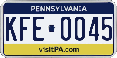 PA license plate KFE0045