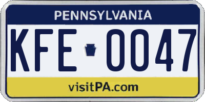 PA license plate KFE0047