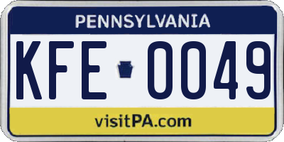 PA license plate KFE0049