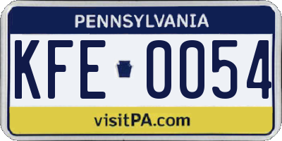 PA license plate KFE0054