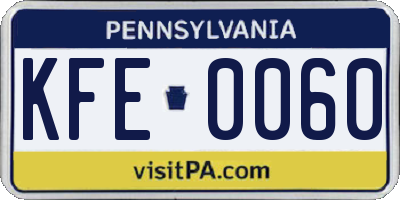 PA license plate KFE0060